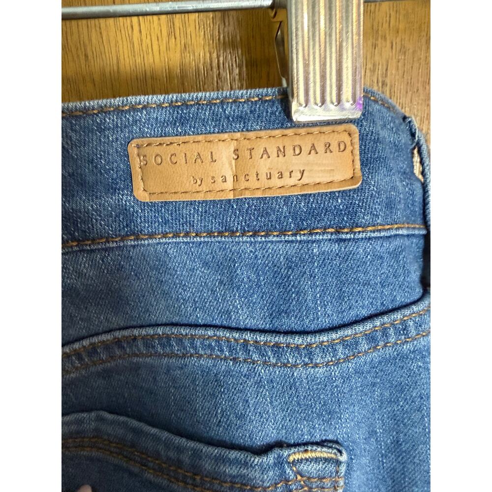 Social Standard by Sanctuary Slim Straight Jeans Women's Blue Stretch Raw Hem 10 - Picture 6 of 7